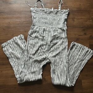 American Eagle Outfitters Gray Striped Jumpsuit